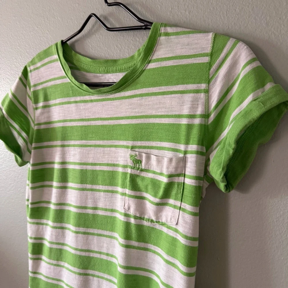 Y2K Abercrombie & Fitch Green Striped Preppy Tee Size XS - Picture 2 of 6
